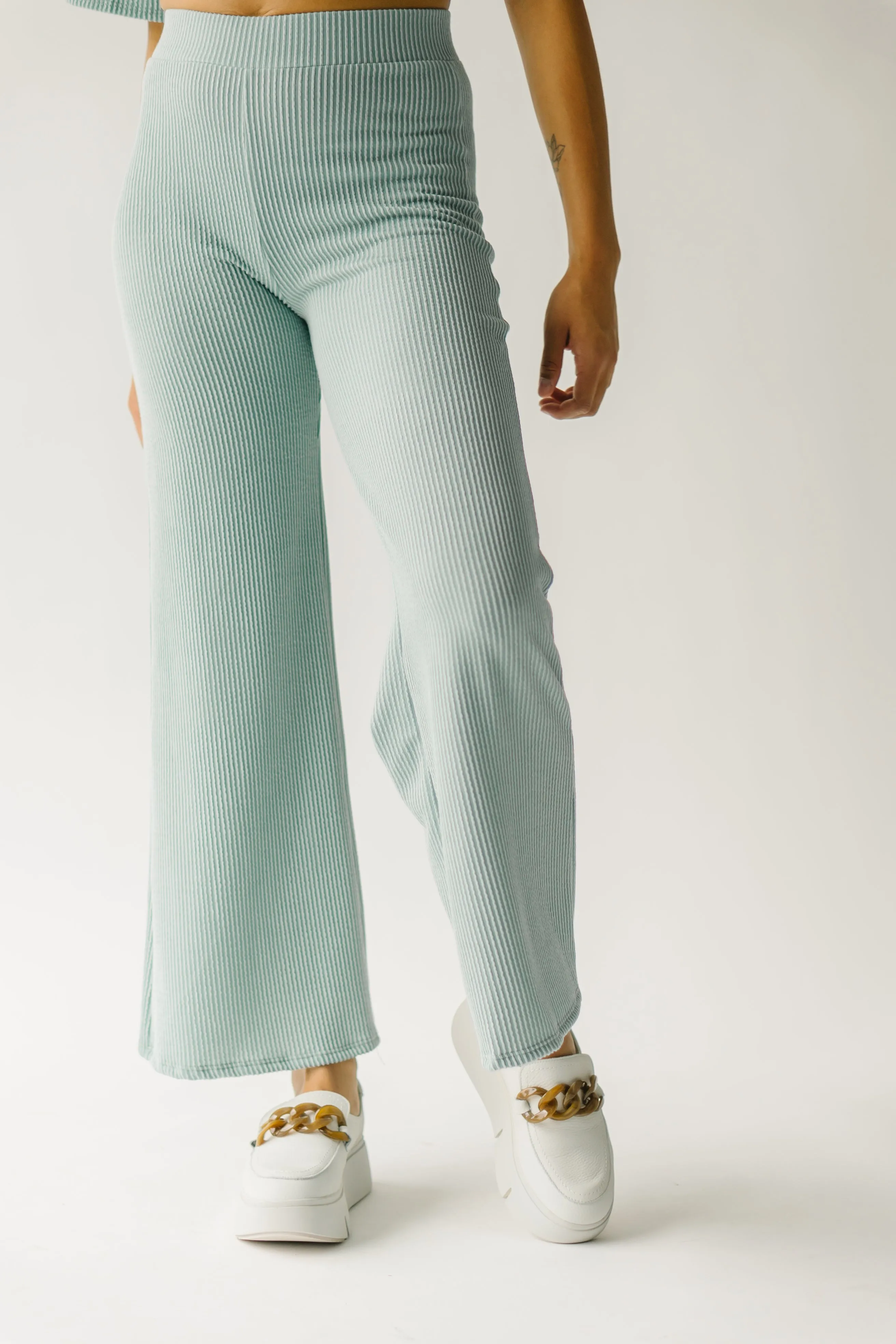 The Swift Ribbed Wide Leg Pant in Sage