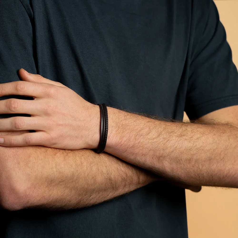 Triple bracelet with brown Italian nappa leather