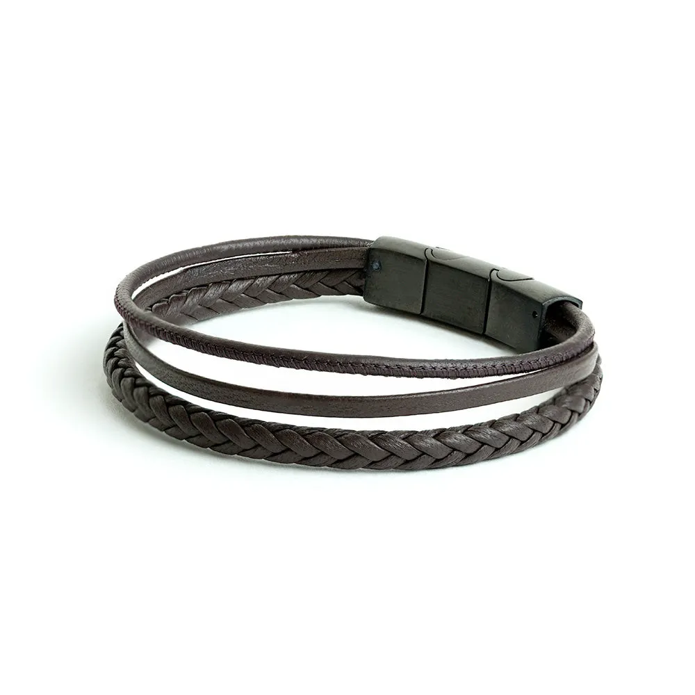 Triple bracelet with brown Italian nappa leather