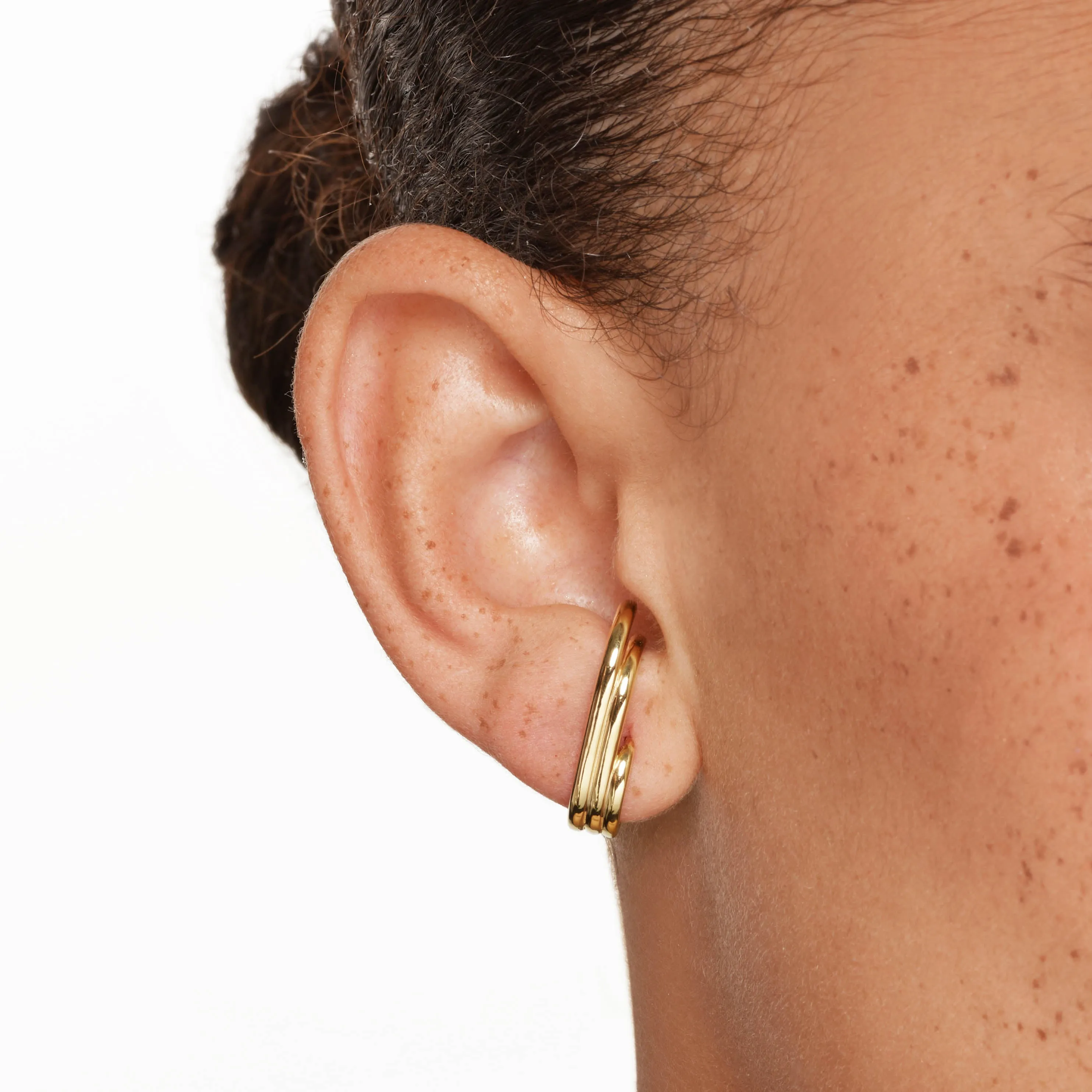 Triple  Lobe Cuff Huggie Earring in Gold