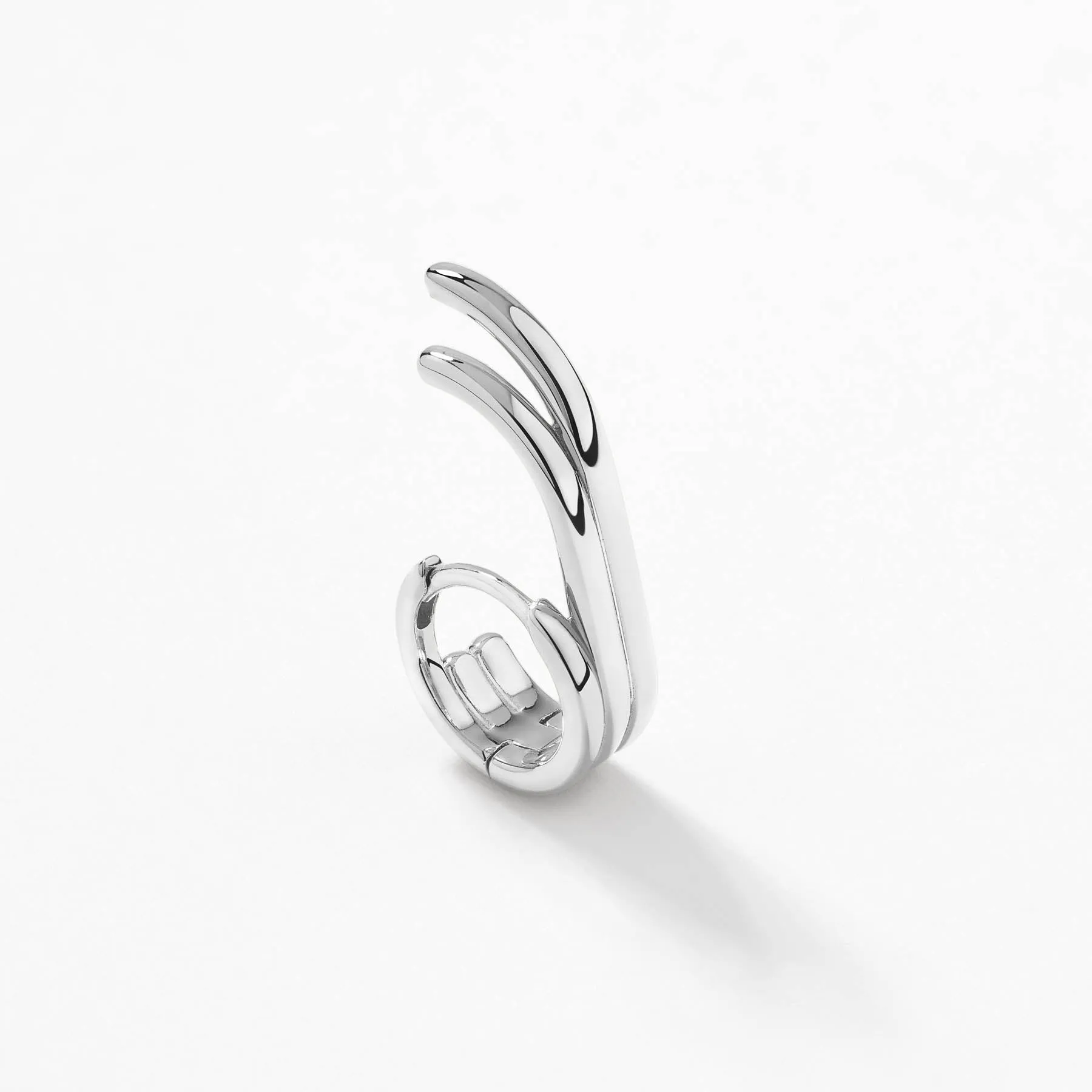 Triple Lobe Cuff Huggie Earring in Silver