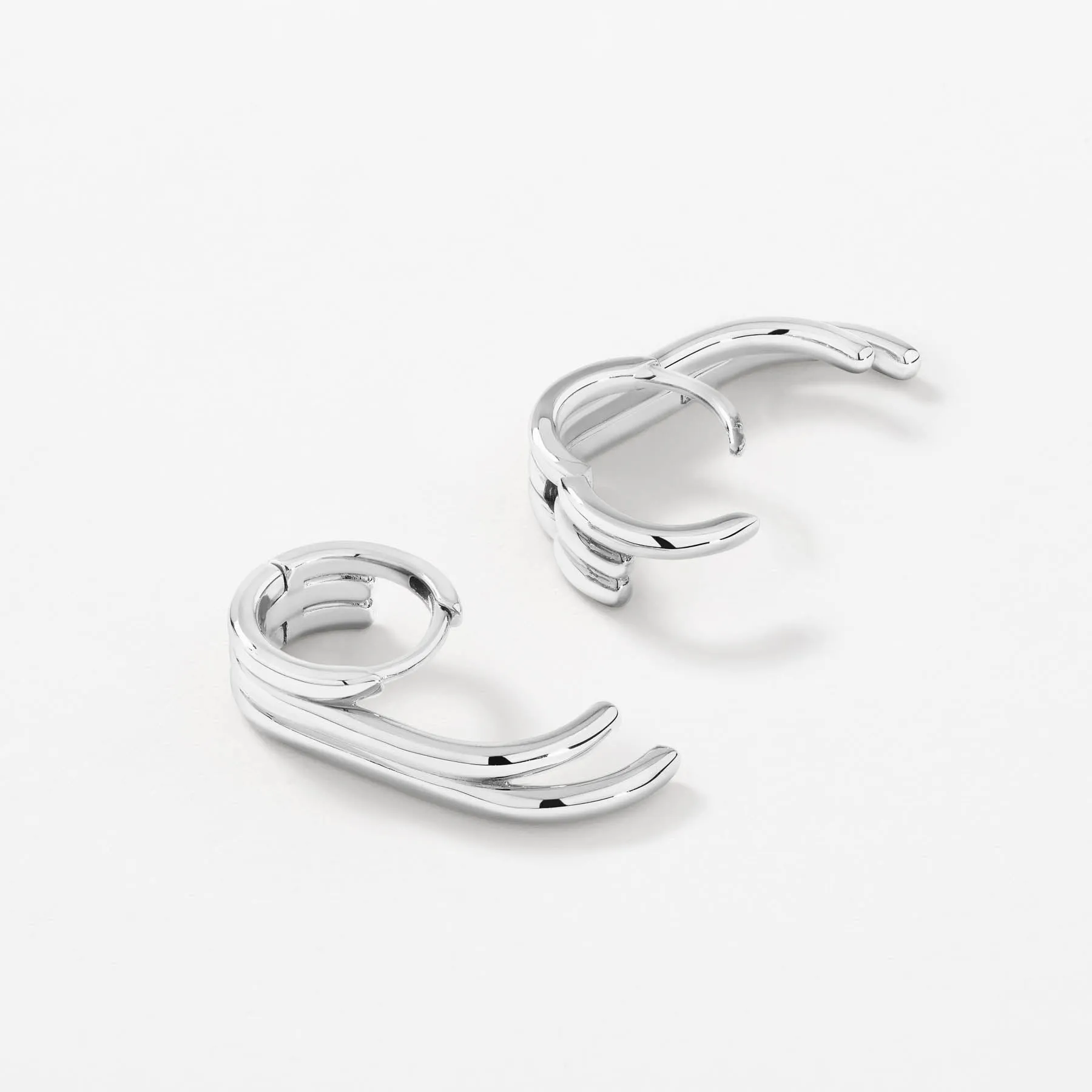 Triple Lobe Cuff Huggie Earring in Silver