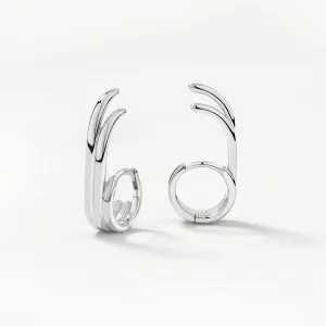 Triple Lobe Cuff Huggie Earring in Silver