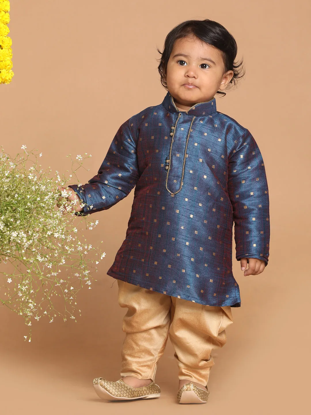 VASTRAMAY Boy's Blue Kurta with Dhoti Pant Set