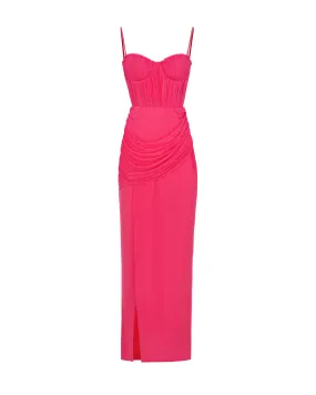 Vibrant pink bustier maxi dress