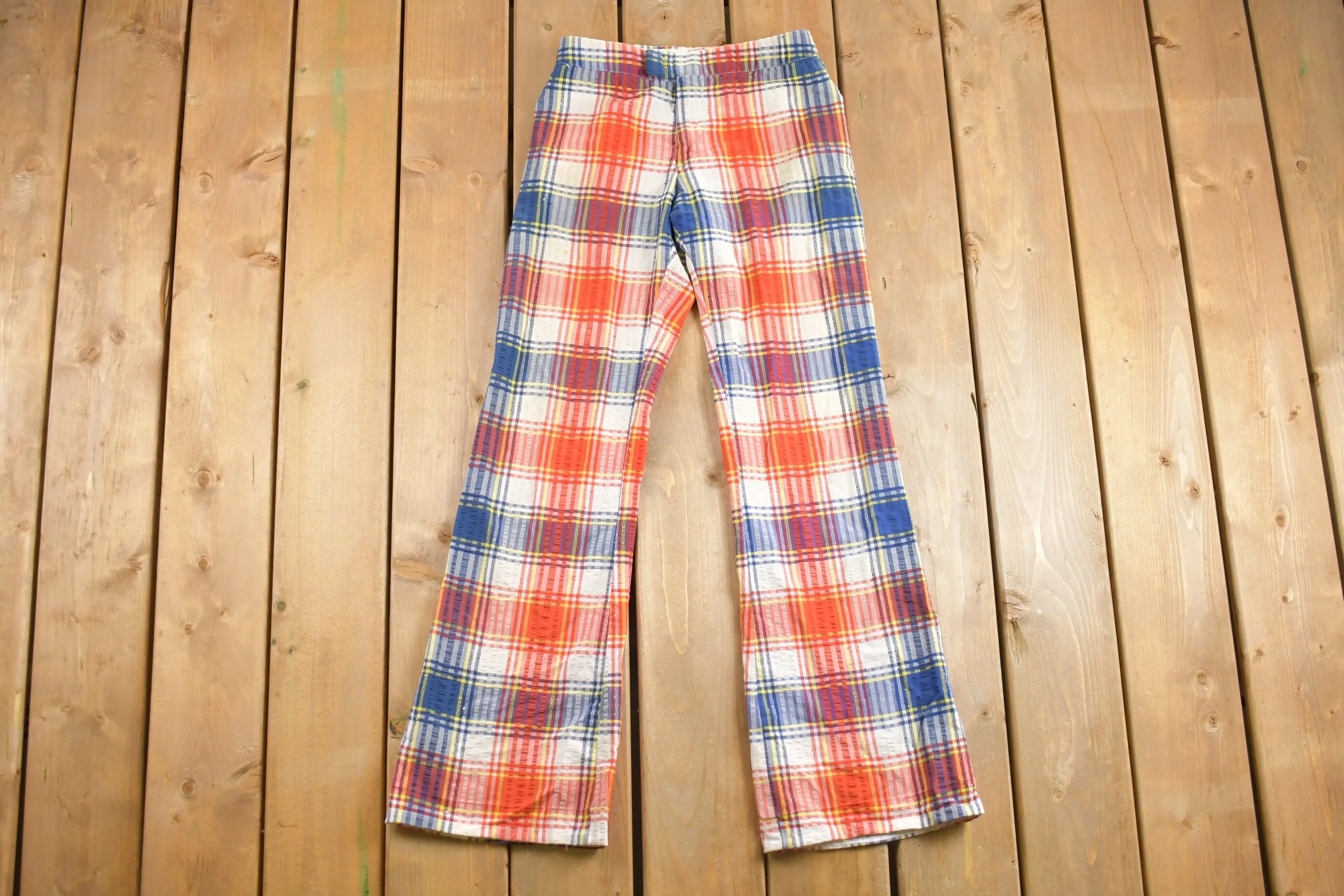 Vintage 1970s Flared Plaid Pants Size 28 x 30.5 / Flared Trousers / 70s Flares / Streetwear / Made In USA / True Vintage Flares