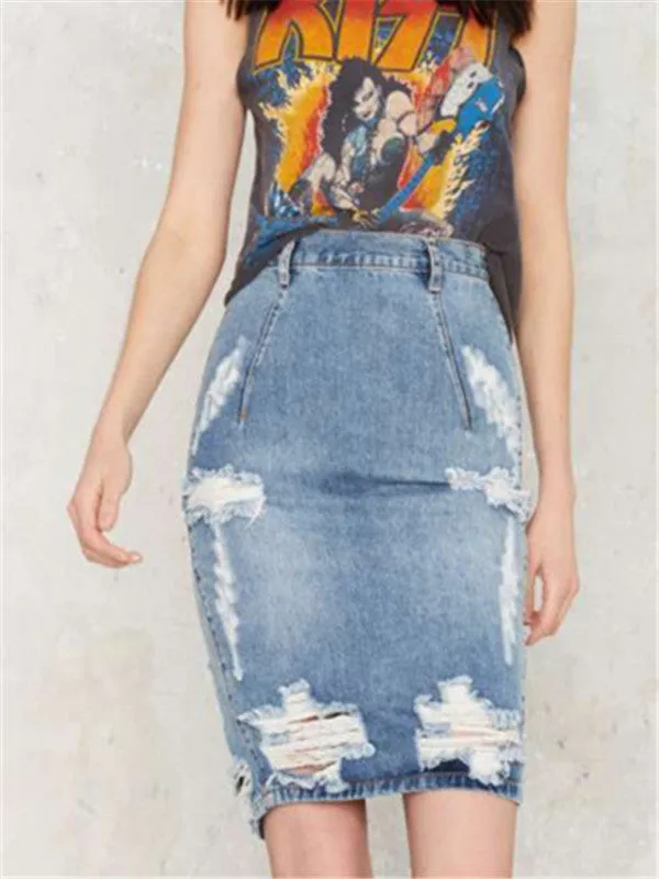 WealFeel Sexy Ripped Denim Bodycon Skirt