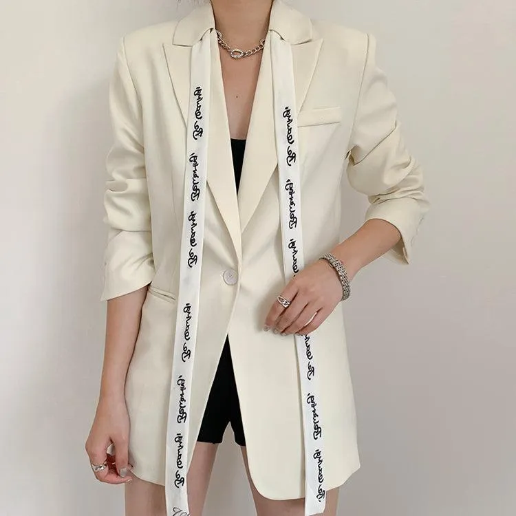 White ribbon Blazer Suit Coat