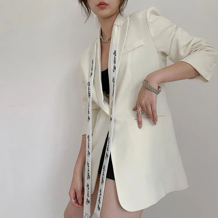 White ribbon Blazer Suit Coat