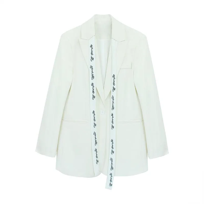 White ribbon Blazer Suit Coat