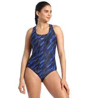 Women's Endurance Hyperboom Allover Racerback One Piece Swimwear - True Navy & True Cobalt