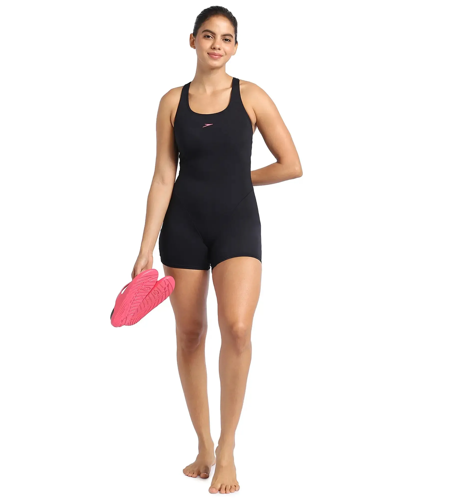 Women's Endurance  Myrtle Racerback Legsuit Swimwear  - Black  &  Fandango Pink