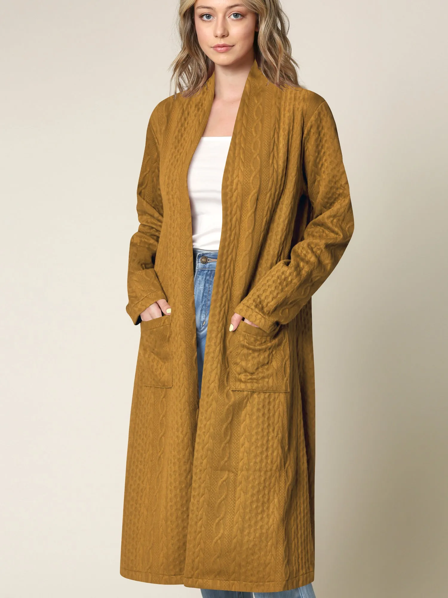 Women's Knit Long Sweater Drape Cardigan with Pockets