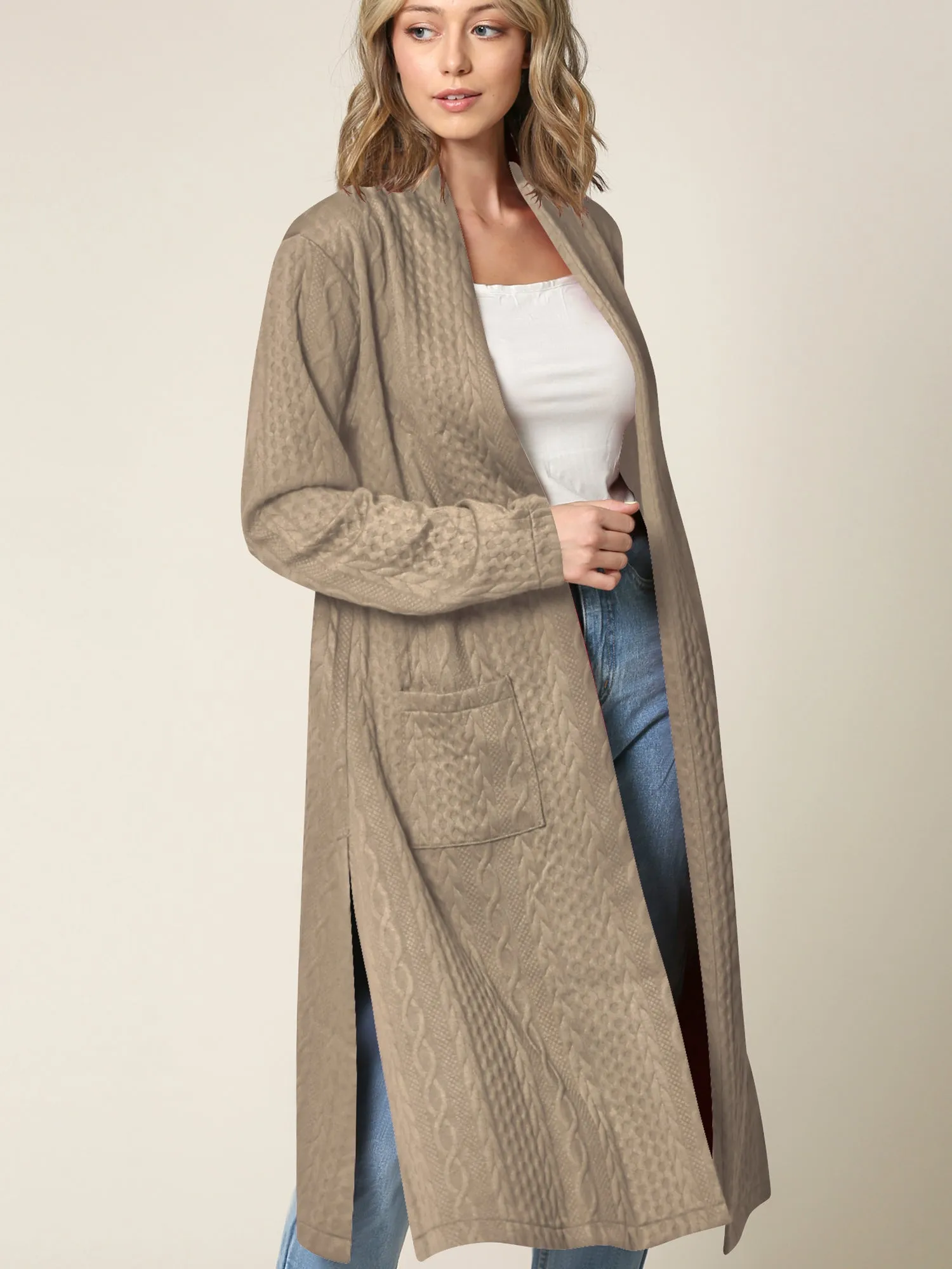 Women's Knit Long Sweater Drape Cardigan with Pockets