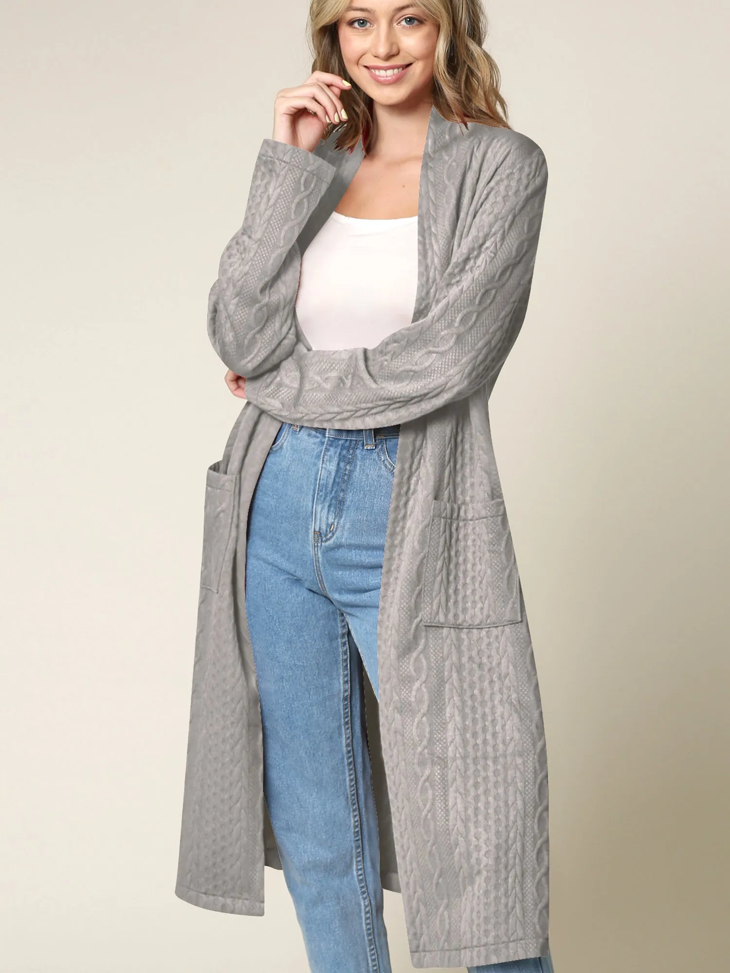 Women's Knit Long Sweater Drape Cardigan with Pockets