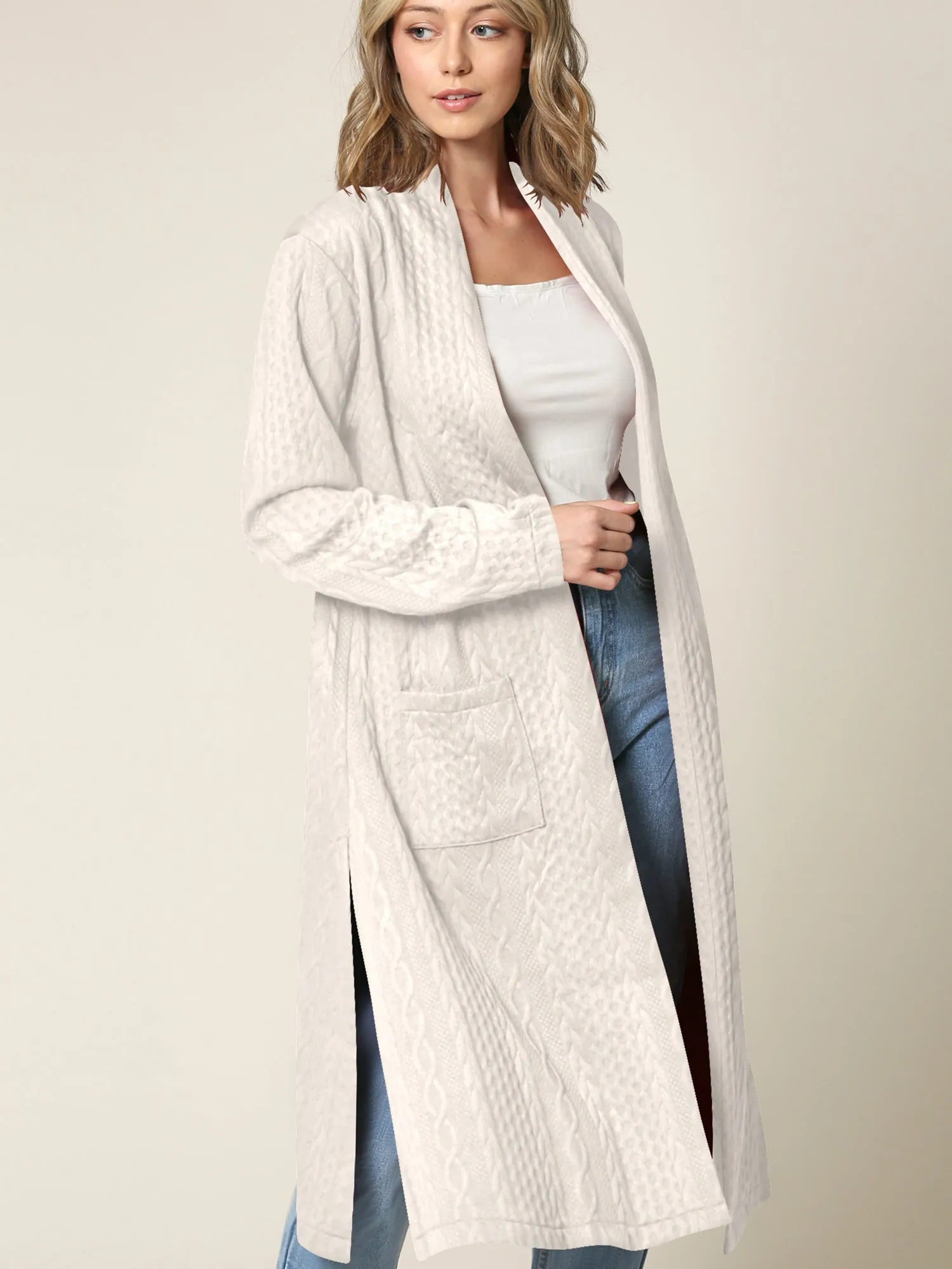 Women's Knit Long Sweater Drape Cardigan with Pockets