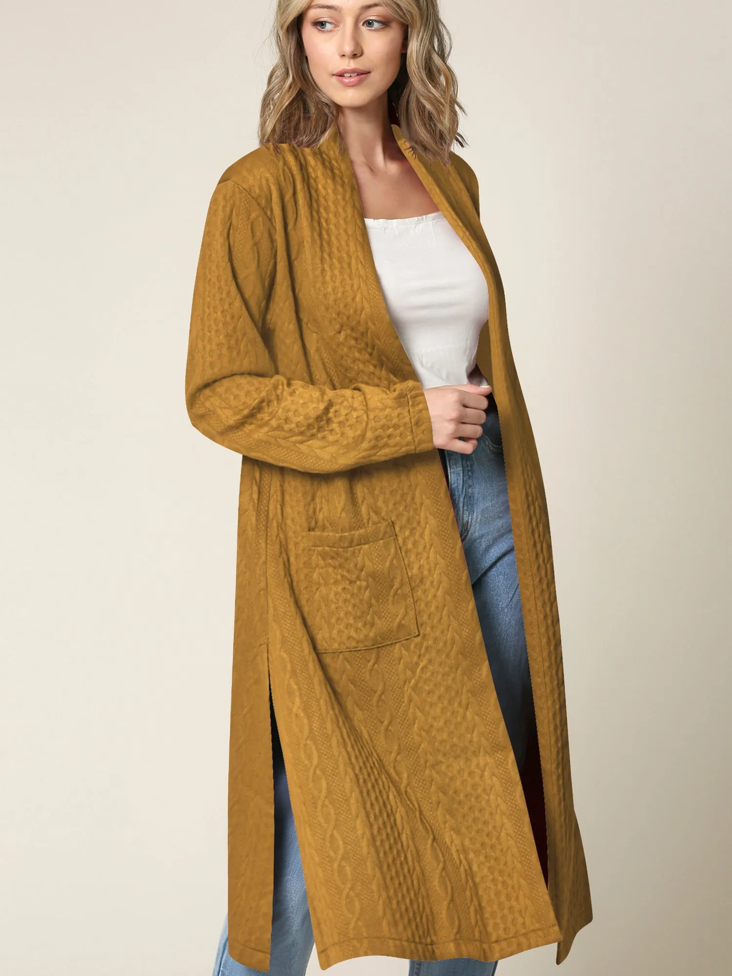 Women's Knit Long Sweater Drape Cardigan with Pockets