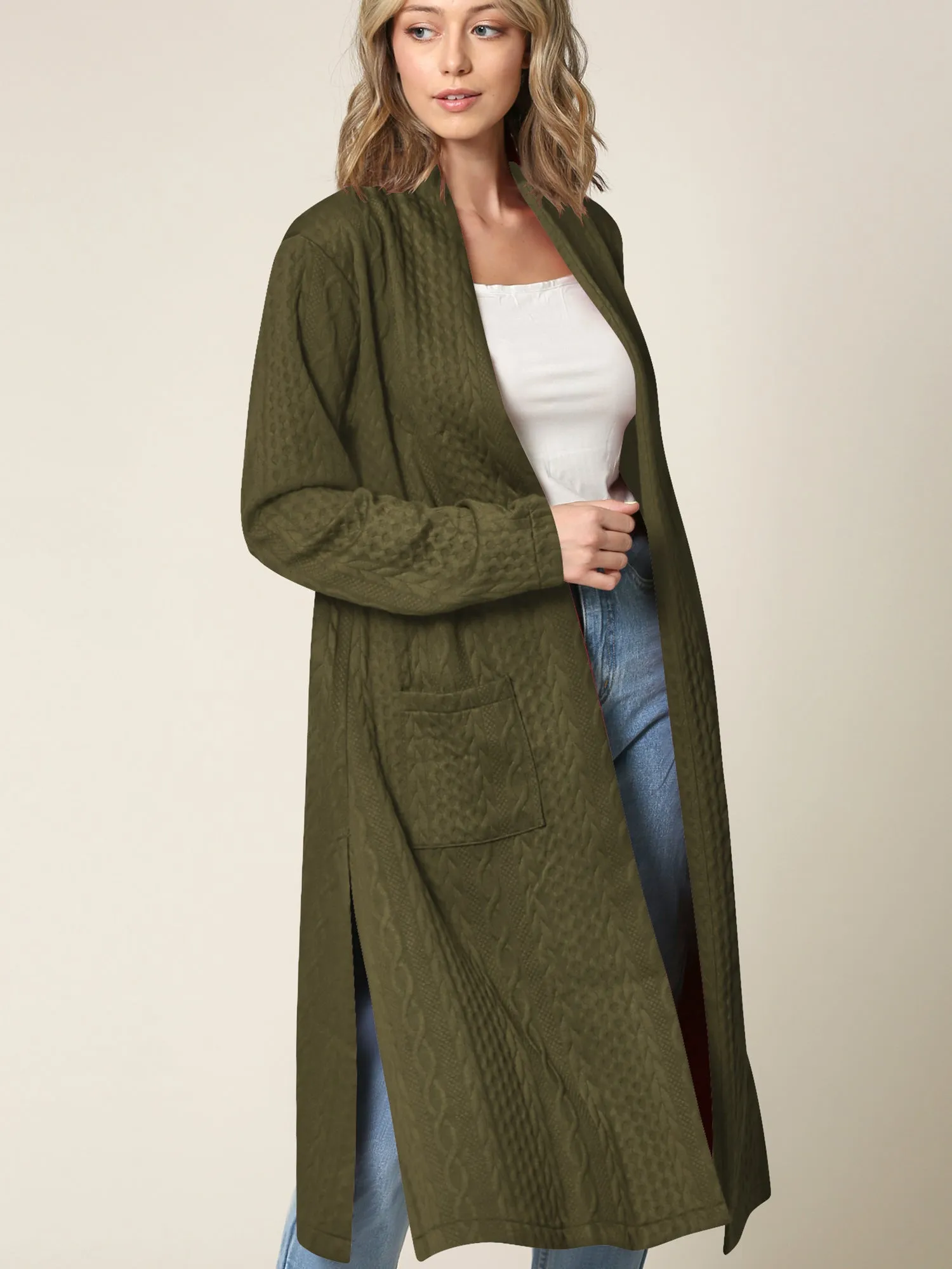 Women's Knit Long Sweater Drape Cardigan with Pockets