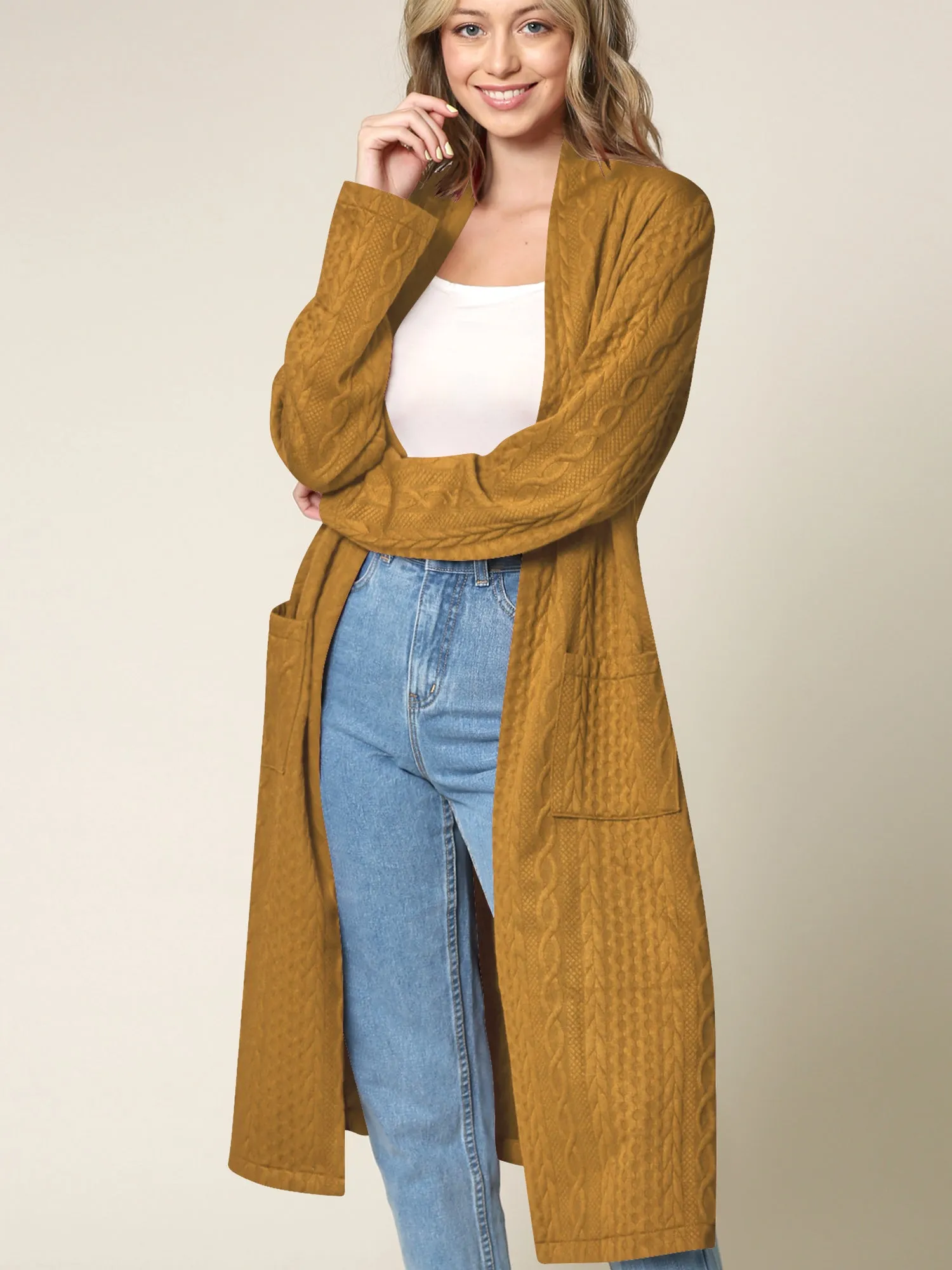 Women's Knit Long Sweater Drape Cardigan with Pockets