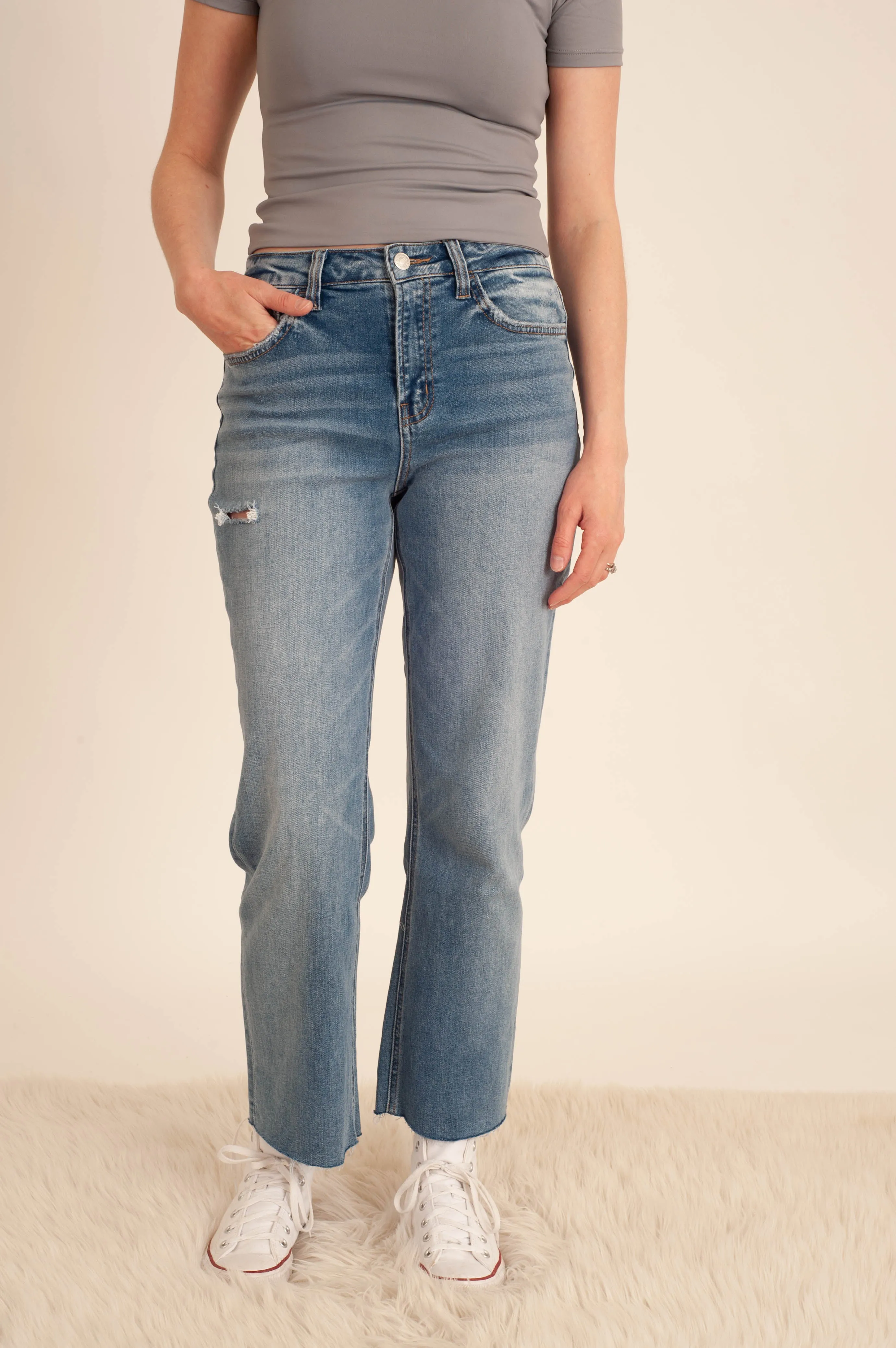 Worked High Rise Straight Jeans