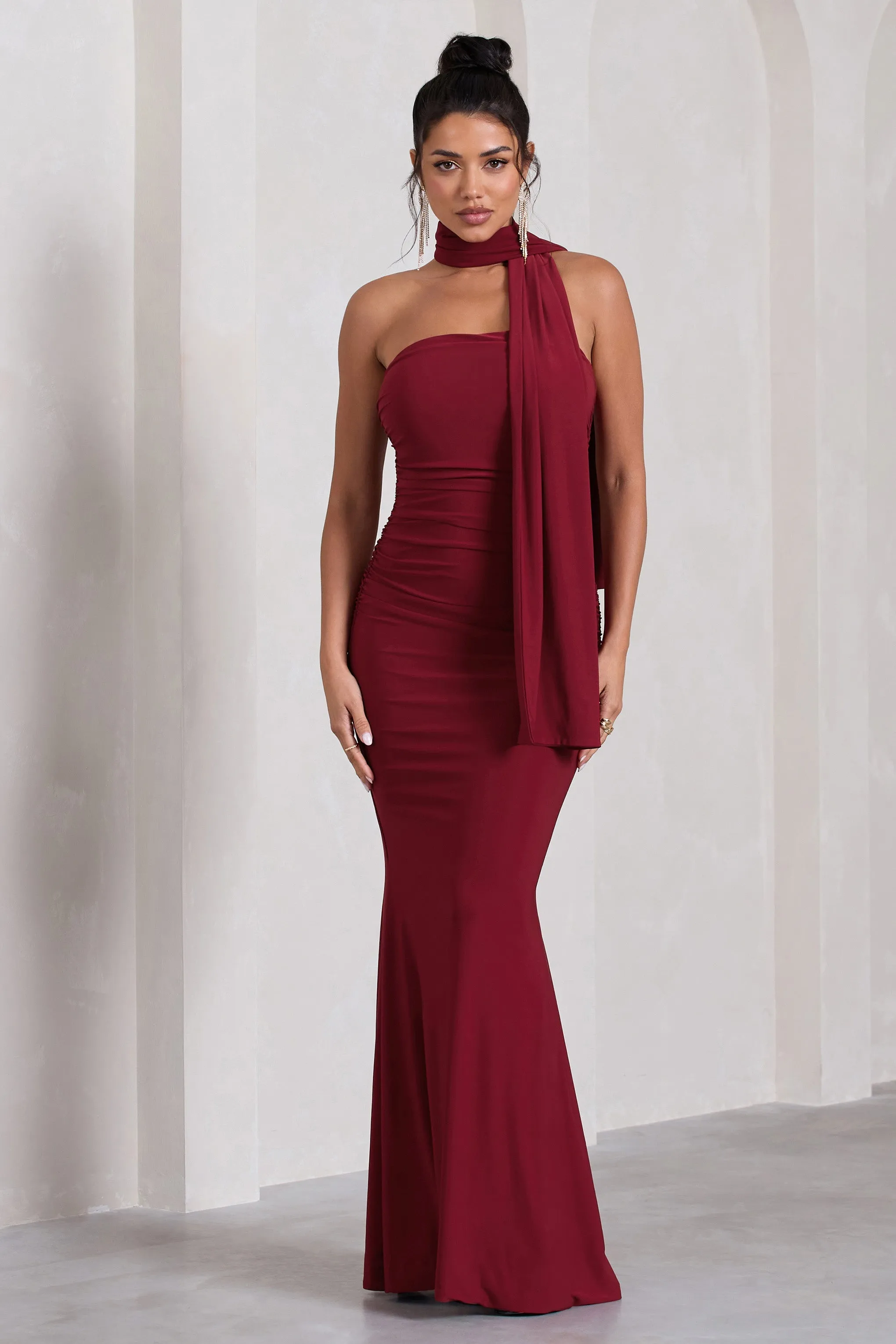 Wren | Berry Ruched Bandeau Maxi Dress